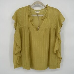 World Market Women's Mustard Yellow Blouse Boho Cottagecore Romantic Size S/M